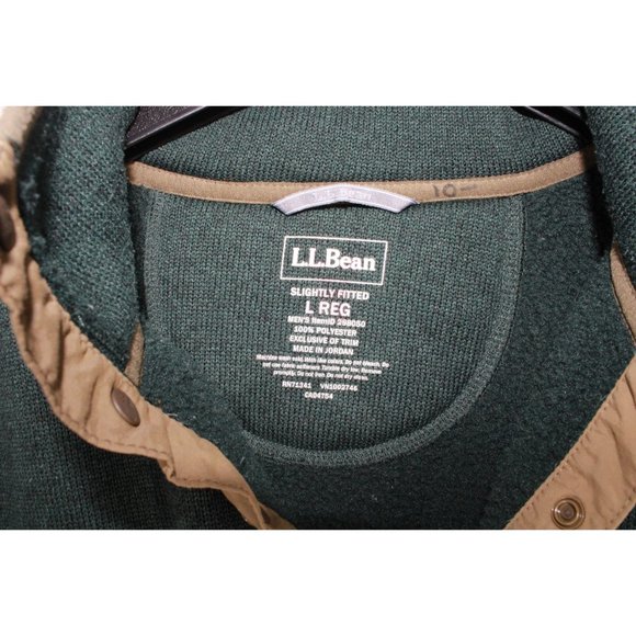LL Bean Green Fleece Rugged Knit Snap Placket Pullover Sweater Size L - Picture 5 of 9